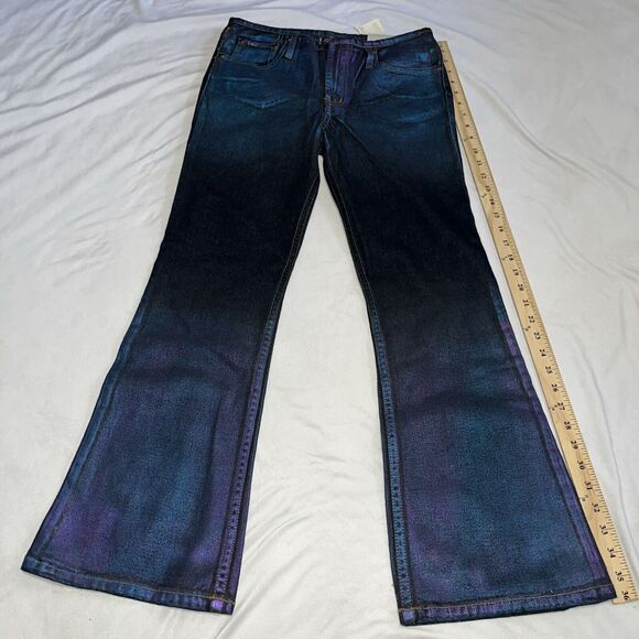 Deadstock Y2K LEI Low Waist Junior Sz 14 Multi Color Spray Painted Jeans Flare - Picture 12 of 16
